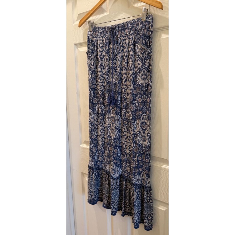 Max Studio Womens Bohemian Paisley Maxi Skirt With Elastic Waist & Drawstring